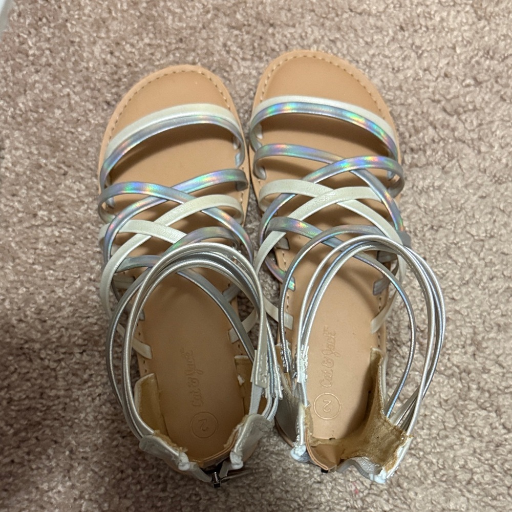Kids Silver Holographic Strappy Sandals